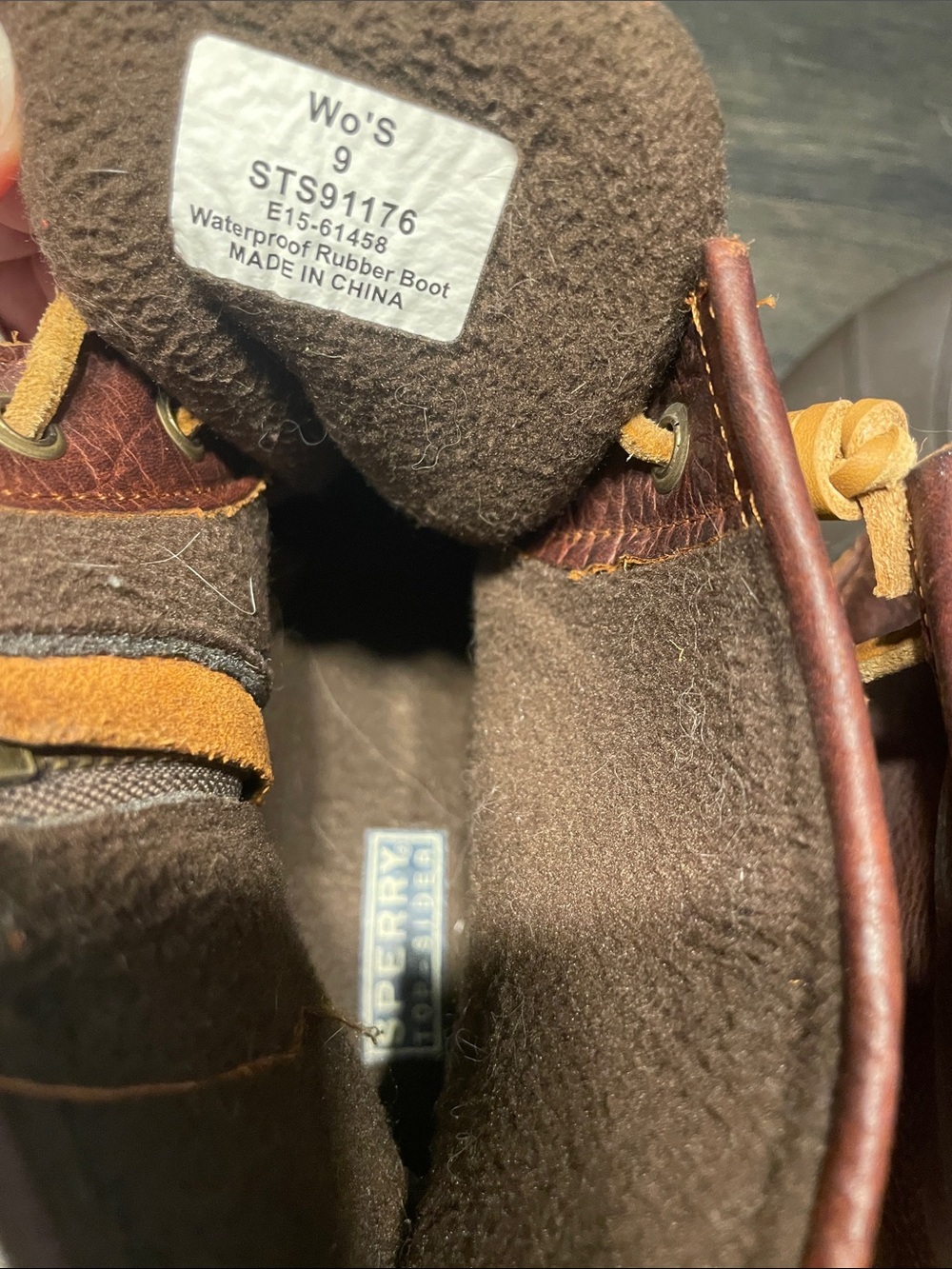 Sperry Brown Leather and Dark Brown Rubber Duck Boots with Tan Laces - Picture 5 of 5